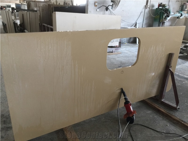 China Artificial Quartz Stone Kitchen Countertops/ Kitchen Worktops/Custom Countertops, China Beige Quartz Countertops, Beautiful Beige Quartz Stone Countertops