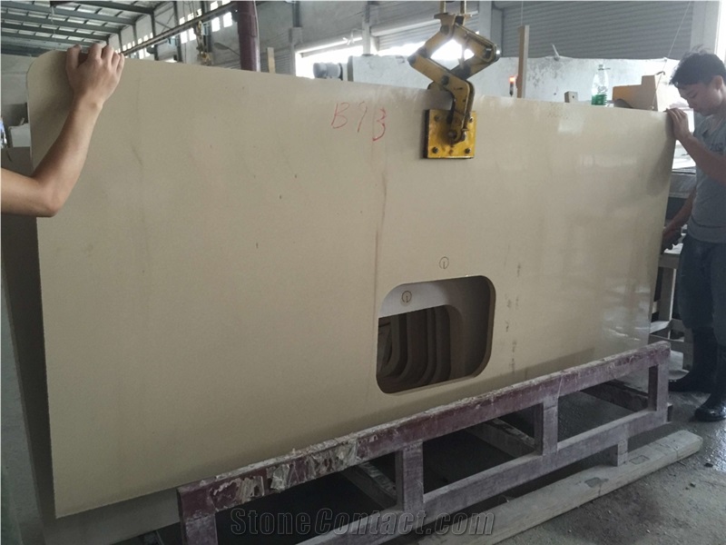 China Artificial Quartz Stone Kitchen Countertops/ Kitchen Worktops/Custom Countertops, China Beige Quartz Countertops, Beautiful Beige Quartz Stone Countertops