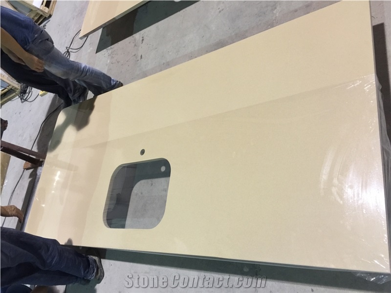 China Artificial Quartz Stone Kitchen Countertops/ Kitchen Worktops/Custom Countertops, China Beige Quartz Countertops, Beautiful Beige Quartz Stone Countertops