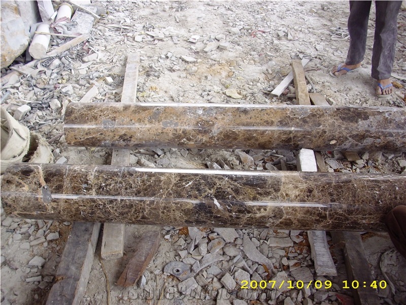 Dark Emperador Marble Round Columns, Spain Brown Marble Constructive Columns, Hollowed Marble Columns