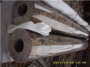 Dark Emperador Marble Round Columns, Spain Brown Marble Constructive Columns, Hollowed Marble Columns