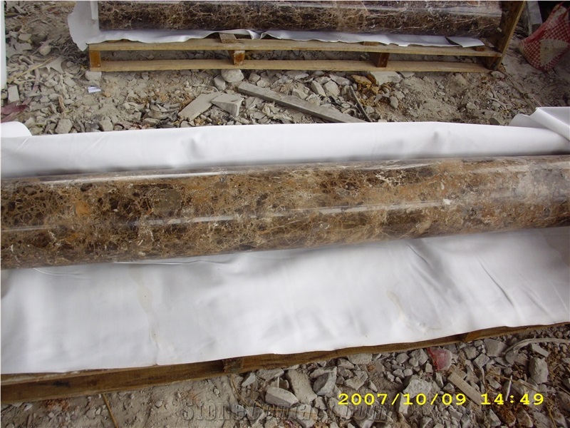 Dark Emperador Marble Round Columns, Spain Brown Marble Constructive Columns, Hollowed Marble Columns