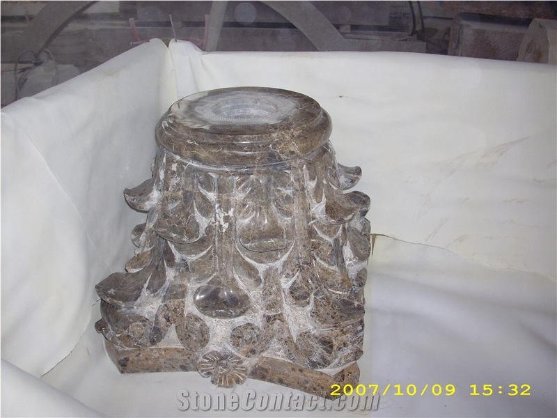 Dark Emperador Marble Round Columns, Spain Brown Marble Constructive Columns, Hollowed Marble Columns