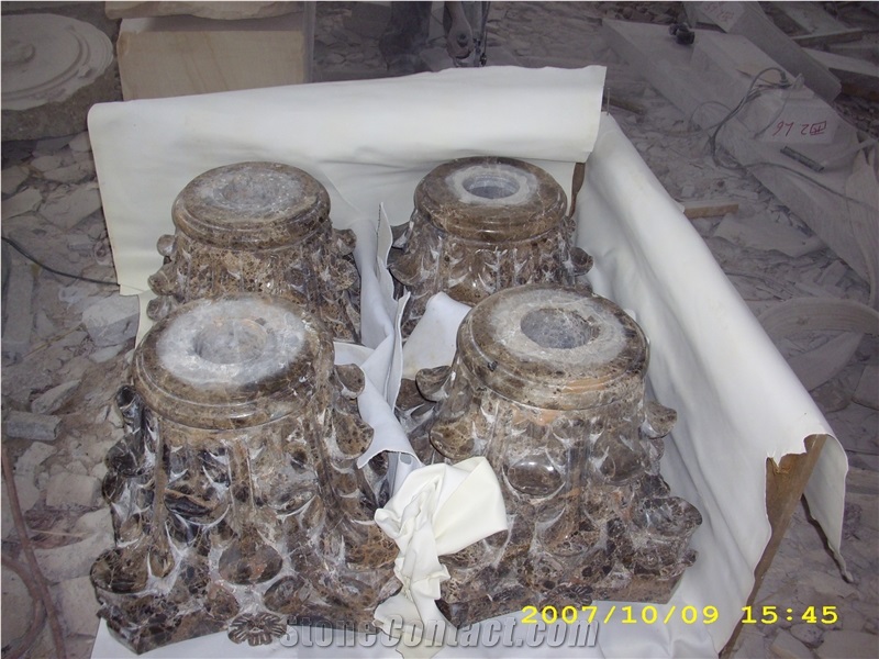 Dark Emperador Marble Round Columns, Spain Brown Marble Constructive Columns, Hollowed Marble Columns