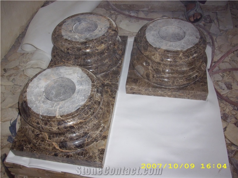 Dark Emperador Marble Round Columns, Spain Brown Marble Constructive Columns, Hollowed Marble Columns