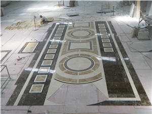 Multicolor Marble Waterjet Medallio, Hotel Medallion/Carpet Medallion/Square Medallion