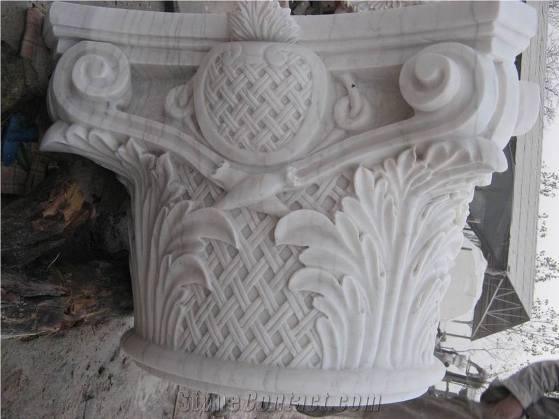White Marble Column Base,Hand-Carved Column, Crystal White Marble Column