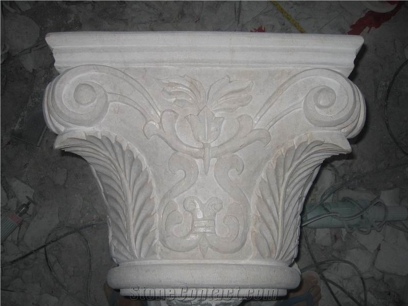 White Marble Column Base,Hand-Carved Column, Crystal White Marble Column