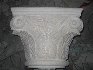 White Marble Column Base,Hand-Carved Column, Crystal White Marble Column