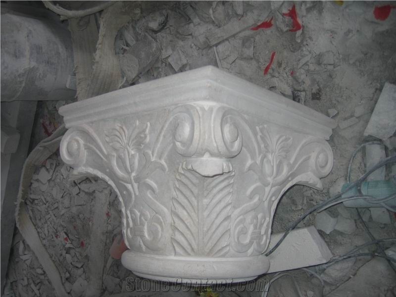 White Marble Column Base,Hand-Carved Column, Crystal White Marble Column