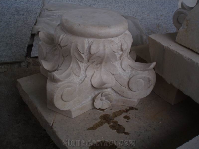 White Marble Column Base,Hand-Carved Column, Crystal White Marble Column