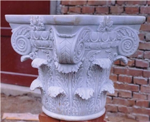 White Marble Column Base,Hand-Carved Column, White Vein Grey Marble Column