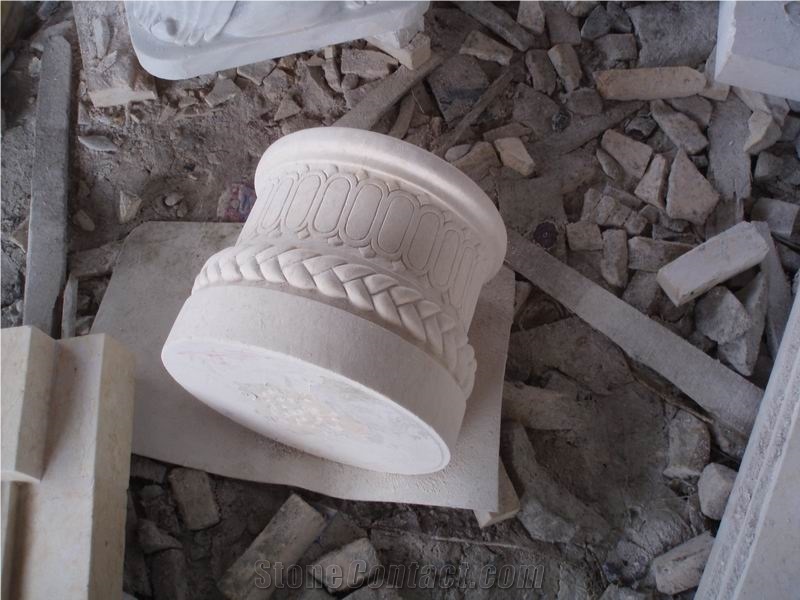 White Marble Columns Based and Tops, White Vein Grey Marble Columns