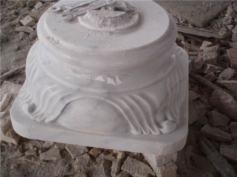 White Marble Columns Based and Tops, White Vein Grey Marble Columns