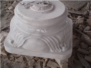 White Marble Columns Based and Tops, White Vein Grey Marble Columns