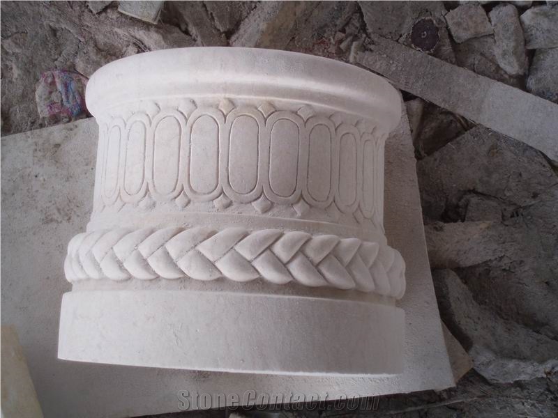 White Marble Columns Based and Tops, White Vein Grey Marble Columns