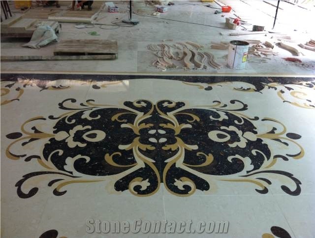 2018 New Design Waterjet Flower Pattern Marble Medallion