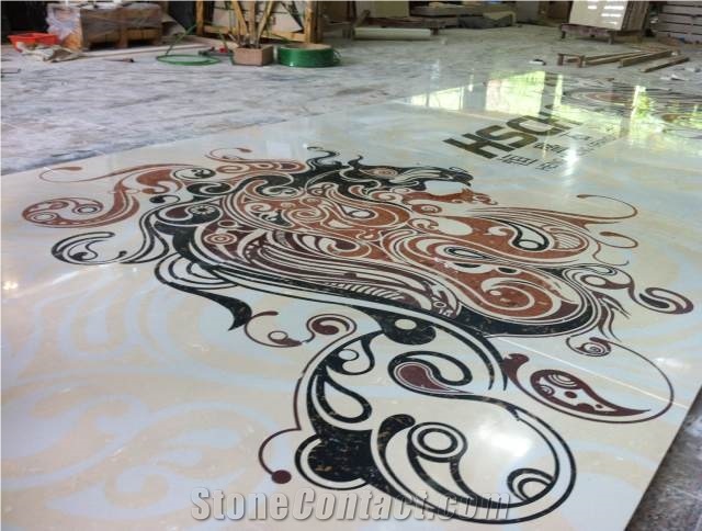 2018 New Design Waterjet Flower Pattern Marble Medallion