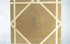 Australia Queensland Golden Beige Marble Laminated Medallions Tiles, Polished Marble Tile Hall Floor