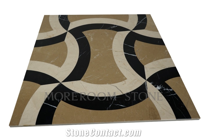 Australian Golden Beige Marble Nero Margiua Floor Medallions Waterjet Medallions Carpet Medallions Square Medallions Ceramic Backed Medallion