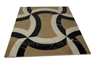 Australian Golden Beige Marble Nero Margiua Floor Medallions Waterjet Medallions Carpet Medallions Square Medallions Ceramic Backed Medallion