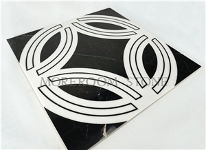 Chinese White Marble Tiles, Spanish Nero Marquina Marble Floor Design Pictures Round Medallions Tiles, Polished Water Jet Marble Floor Medallion Tiles