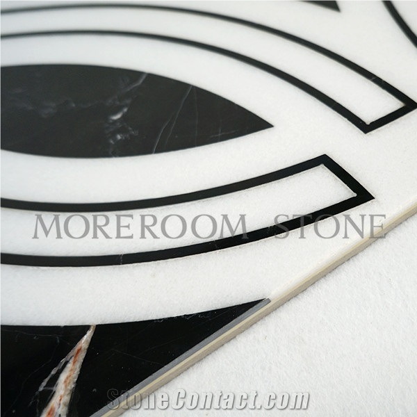 Chinese White Marble Tiles, Spanish Nero Marquina Marble Floor Design Pictures Round Medallions Tiles, Polished Water Jet Marble Floor Medallion Tiles