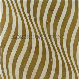 Crema Marfil Laminated Marble-Porcelain Base, Crema Marfil Marble Medallion