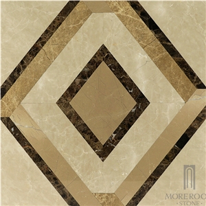 Emperador Light Marble Floor Medallions Tiles, Water Jet Marble Designs Luxury Design Living Room Decor, Burdur Beige Marble Floor Medallions