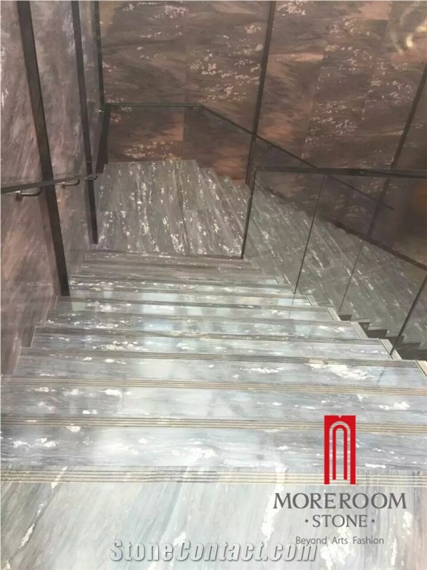 Foshan Marble Factory Turkey Quarry Blue Gray Marble Staircase for Hotel Design