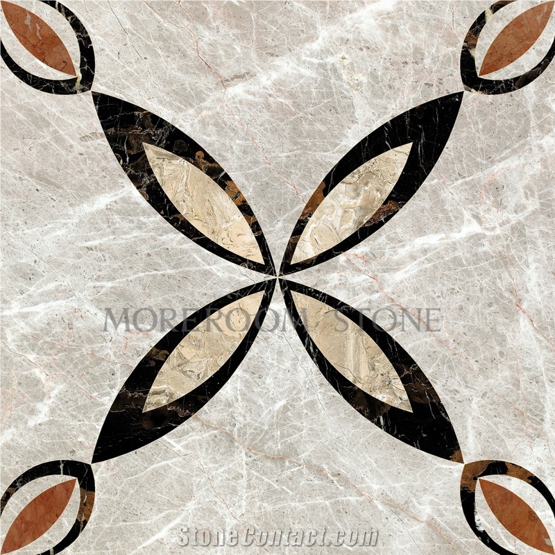 High Quality Marble Medallion, Polished Laminated Marble Flower Marble Floor Design Natural Stone Grey Marble Tiles Marble Floor Design Pictures Marble Inlay