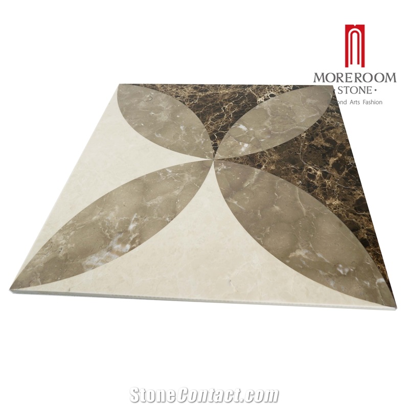 Iran Bosy Grey Marble & Cream Marfil Marble Laminated Flooring Medallion