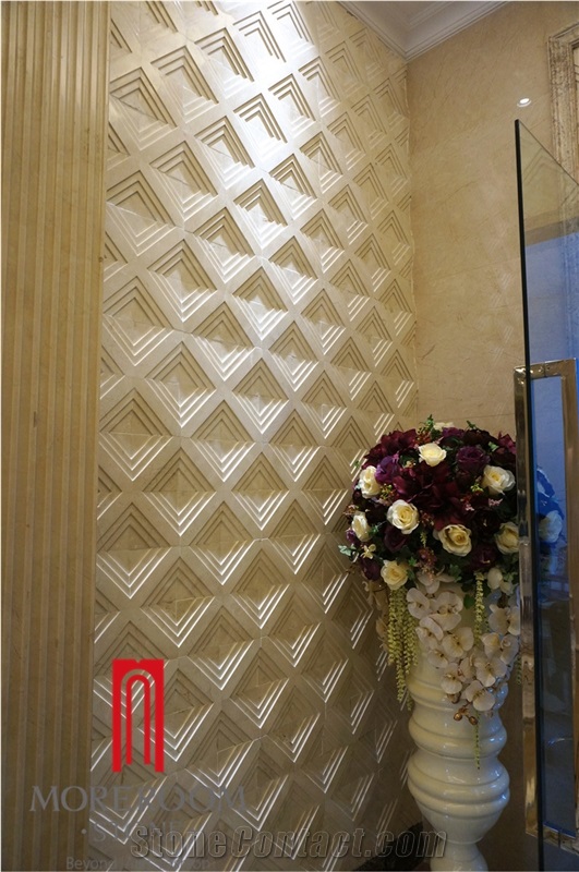 Italy New Wall Design Crema Marfil Exterior 3d Marble Shower Wall Panel
