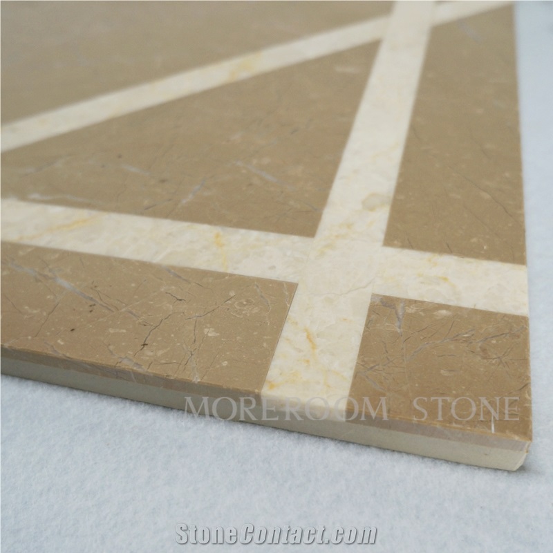Moreroom Design Australia Golden Beige Composited Marble Waterjet Medallion , Polishing Floor Medallion Tiles, Marble Floor Design Pictures