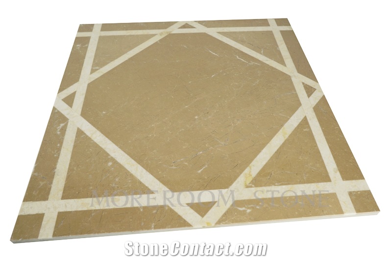 Moreroom Design Australia Golden Beige Composited Marble Waterjet Medallion , Polishing Floor Medallion Tiles, Marble Floor Design Pictures