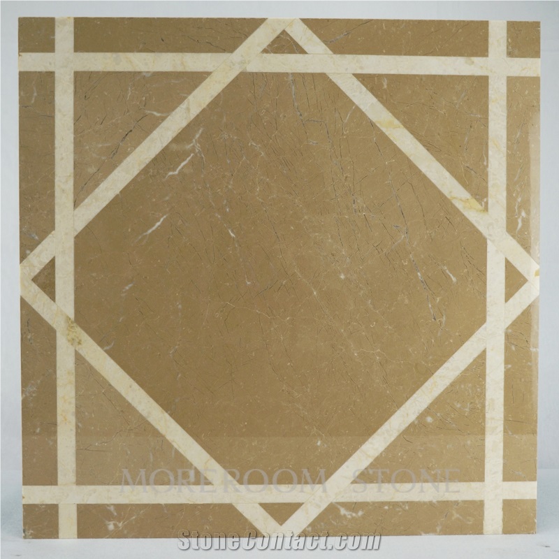 Moreroom Design Australia Golden Beige Composited Marble Waterjet Medallion , Polishing Floor Medallion Tiles, Marble Floor Design Pictures