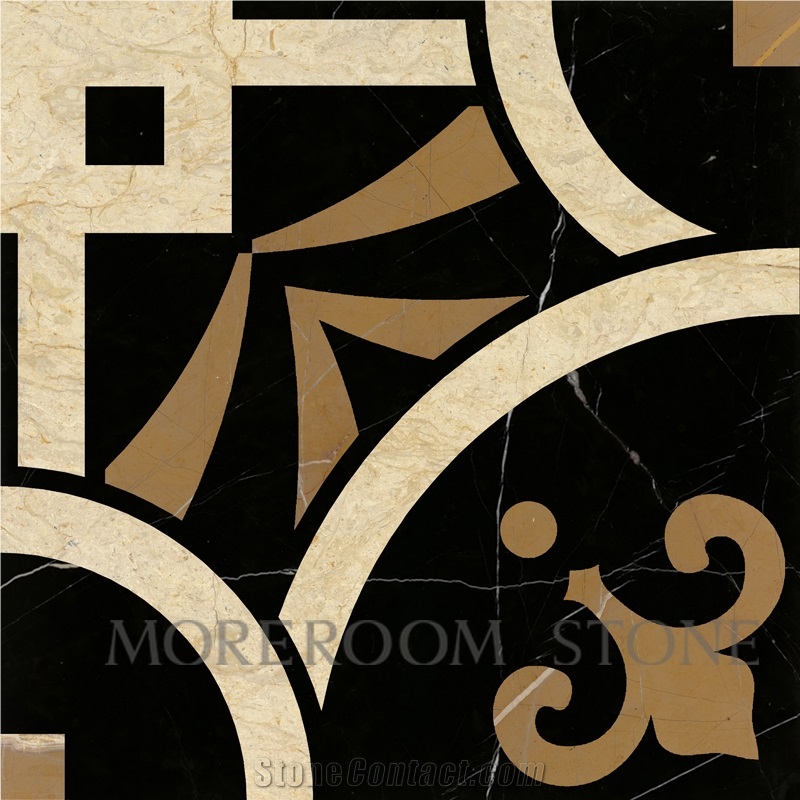 Polished Spanish Marble Tiles, Black Marble Design, Nero Marquina Marble Waterjet Medallions Tiles, Floor Medallions, Laminated Medallions, Marble Flooring Tiles Decoration Marble