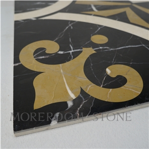 Polished Spanish Marble Tiles, Black Marble Design, Nero Marquina Marble Waterjet Medallions Tiles, Floor Medallions, Laminated Medallions, Marble Flooring Tiles Decoration Marble