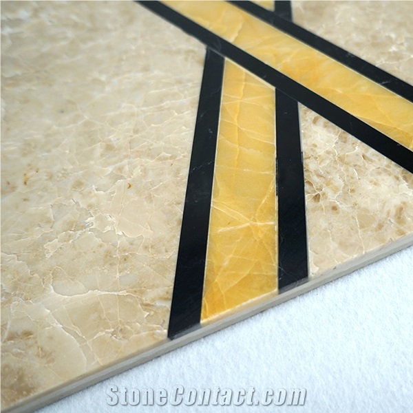 Turkey Cappuccino Light Marble & Golden Onyx Pattern, Thin Laminated Water-Jet Medallions Tiles
