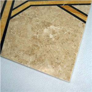 Turkey Cappuccino Light Marble & Golden Onyx Pattern, Thin Laminated Water-Jet Medallions Tiles