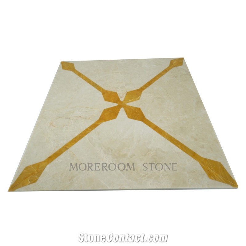 Turkey Latte Beige Marble & Chile Golden Onyx Water-Jet Marble Pattern