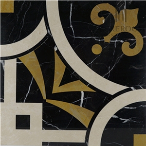 Turkey Sakarya Black Magic Marble Laminated Marble Carpet Medallion with Aluminum Honeycomb Backed