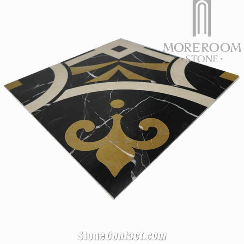 Turkey Sakarya Black Magic Marble Laminated Marble Carpet Medallion with Aluminum Honeycomb Backed