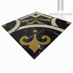 Turkey Sakarya Black Magic Marble Laminated Marble Carpet Medallion with Aluminum Honeycomb Backed