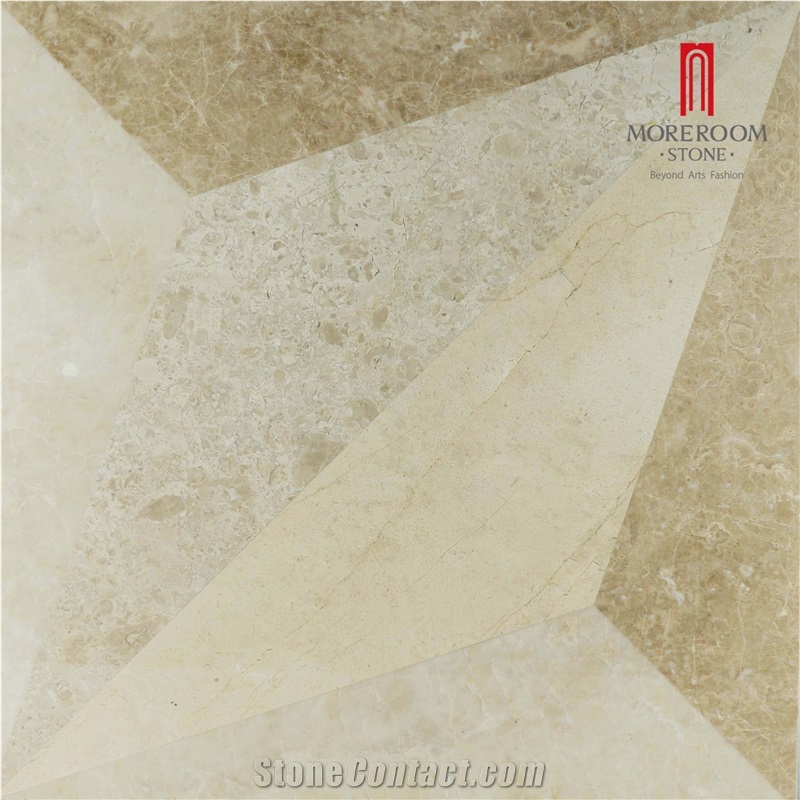 Turkey Ultraman Beige Marble Thin Laminated Water-Jet Flooring Medallion