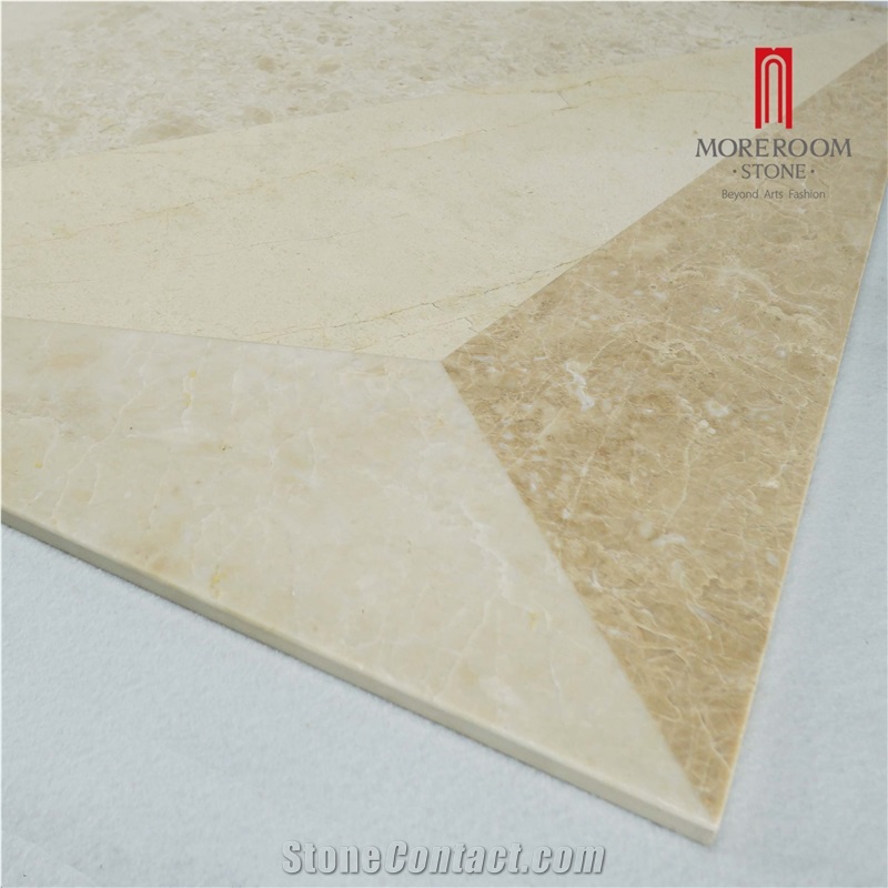 Turkey Ultraman Beige Marble Thin Laminated Water-Jet Flooring Medallion
