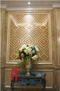 Turkey Yenipazar Wave Beige Marble Square Waterjet Design Wall Panel for House Decoration