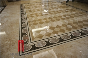 Turkey Yenipazar Wave Beige Marble Square Waterjet Design Wall Panel for House Decoration