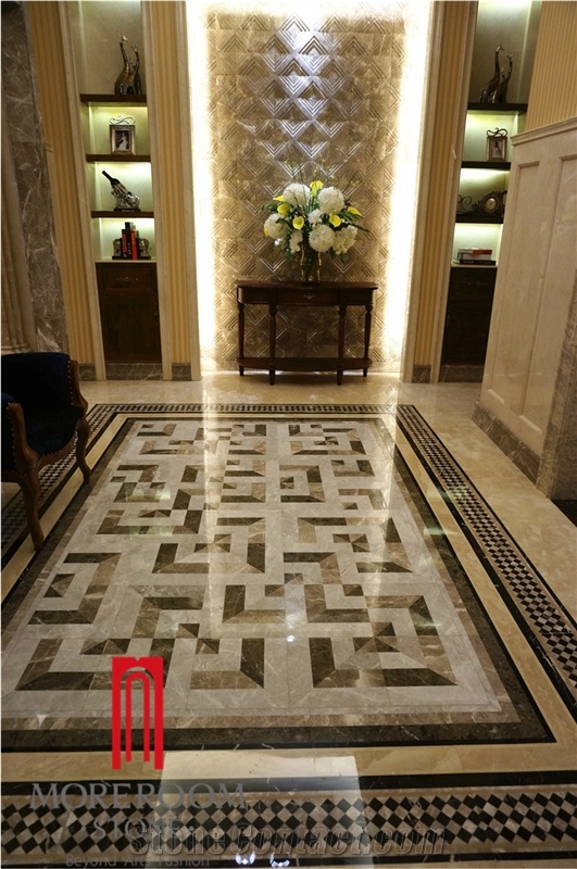 Turkey Yenipazar Wave Beige Marble Square Waterjet Design Wall Panel for House Decoration