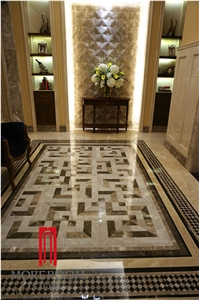 Turkey Yenipazar Wave Beige Marble Square Waterjet Design Wall Panel for House Decoration